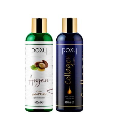 Poxy Collagen/ Biotin Shampoo 400 Ml & Argan Essence Shampoo for All Hair Types 400 Ml