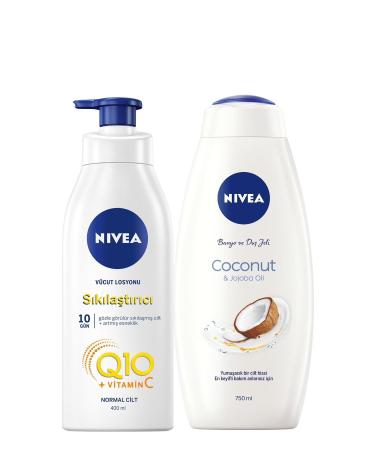 NIVEA Nivea Q10 Firming Body Lotion 400 Ml + Coconut 750 Ml Shower Gel + Shower Slippers - Buy Online on GoSupps.com