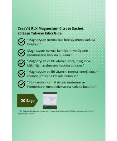 Creavit Rlx 250 Mg Magnesium 5 Mg Vitamin B6 (MAGNESIUM CITRATE) 20 Sachets X 2 Pieces - Buy Online on GoSupps.com