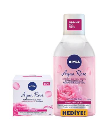NIVEA Aqua Rose Moisturizing Gel Cream with Organic Rose Water 50 ml and Moisturizing Eye Mask