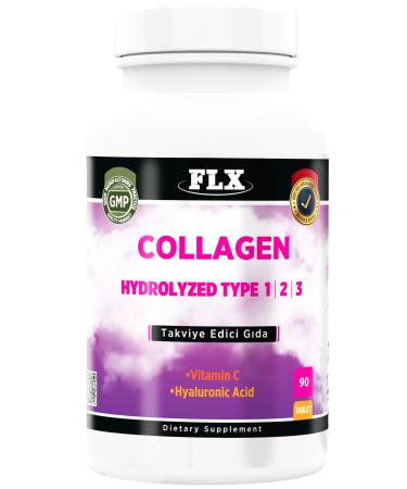 FLX 90 Tablets Collagen Type 1-2-3 Multi Collagen Hyaluronic Acid Vitamin C