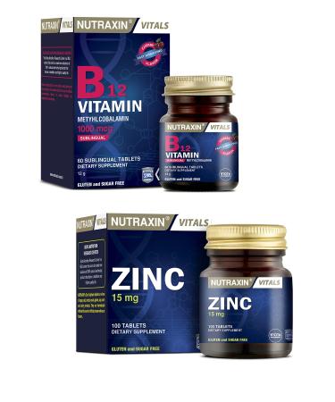 Nutraxin Vitamin B12 1000 Mcg 60 Sublingual Tab + Zinc Sulphate 15 Mg 100 Tab + 1 Collagen Sachet