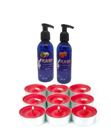Playboy Aromatherapy Spa Candle Gift Edible Strawberry & Vanilla Body Massage Oil 120 Ml