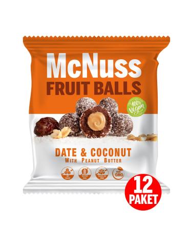 Mcnuss Coconut Coated Peanut Butter Filled Fruit Ball Vegan 40 gr X 12 Pack