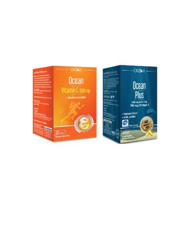 Orzax Immune Booster Vitamin C 1000 mg 30 Tablets and Omega 3 1200 mg 30 Capsules