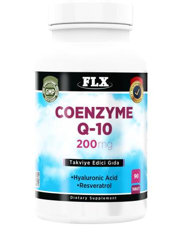 FLX Coenzyme Q-10 Coenzyme 200 mg Hyoluronic Acid Resveretrol 90 Tablets