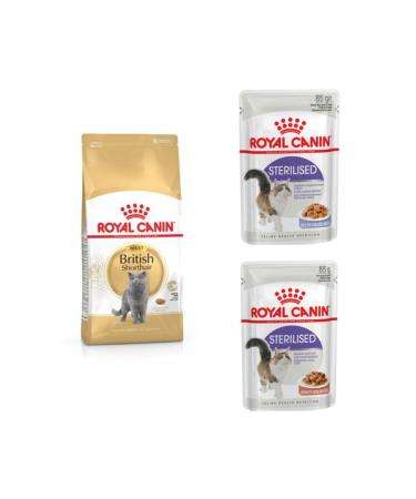 Royal Canin British Shorthair Adult Cat Food 2 kg and 2 Sterilized Neutered Cat Wet Food 85 gr