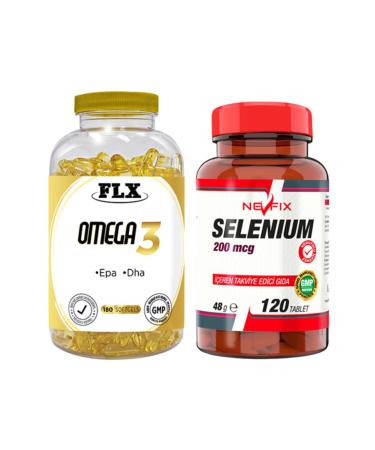 FLX Omega 3 Fish Oil 180 Softgel & Nevfix Selenium 200 Mcg 120 Tablets