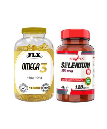 FLX Omega 3 Fish Oil 90 Softgel & Nevfix Selenium 200 Mcg 120 Tablets
