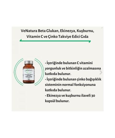 Venatura Beta Glucan Echinacea Rosehip Vitamin C and Zinc Supplementary Food 30 Capsules X3 Pieces - Buy Online on GoSupps.com