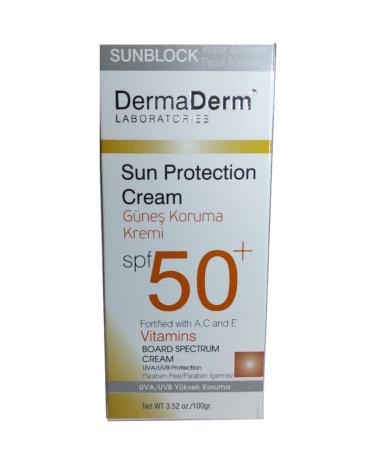 DermaDerm Sun Protection Cream Spf 50+ Factor Paraben Free Uva / UVB High Protection 100 Gr