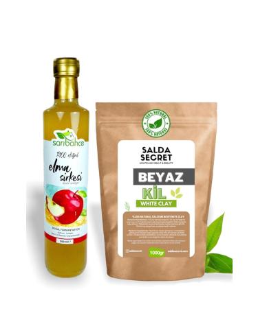 Salda Secret White Clay Natural Face Mask 1000 gr Powder Clay Mask Natural Apple Cider Vinegar 500ml