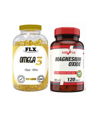 FLX Omega 3 Fish Oil 90 Softgel & Nevfix Magnesium Oxide Magnesium 250 Mg 120 Tablets