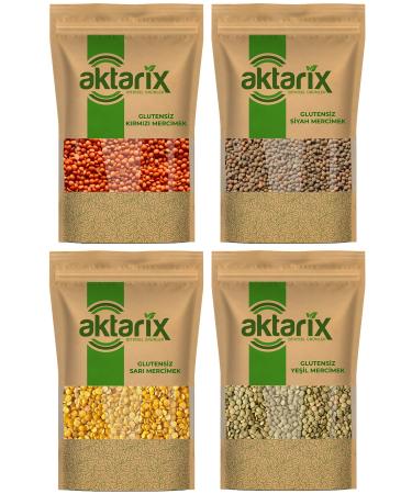 Aktarix Gluten Free Grain 4 Pieces 200 Gr Yellow + 200 G Green + 200 G Red + 200 G Black Lentils Total 800 G
