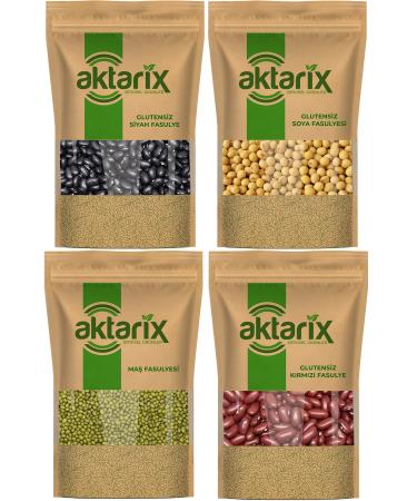 Aktarix Gluten Free 4-Piece Bean Set 2 Kg Red + 2 Kg Mung Beans + 2 Kg Soybeans + 2 Kg Black Beans