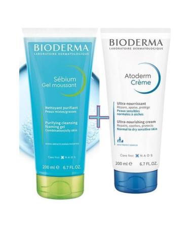 Bioderma Sebium Foaming Gel Tube 200 Ml+ Atoderm Cream Tube 200 Ml