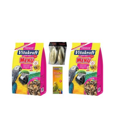Vitakraft Parrot Food 2x1000g + Multivit + Cuttlefish Squid Bone 30g
