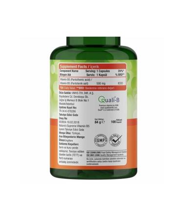 Natures Supreme Vitamin B5 500 Mg 100 Capsules - Buy Online on GoSupps.com