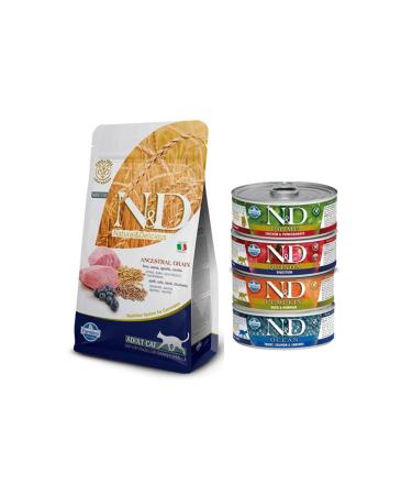 N & D Low Grain Lamb & Blueberry Cat Food 1.5 Kg + 4 Mixed Canned Food (original)