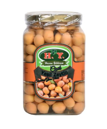 HY Scratched Green Olives(291-350)(900gr)(Glass Jar)