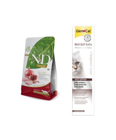 N & D Nd Grain-Free Sterilized Adult Cat Food 1.5 Kg + Gimcat Anti-hairball Cat Paste 100gr