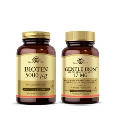 Solgar Biotin 5000 Mcg 50 Capsules + Gentle Iron 17 Mg 90 Capsules