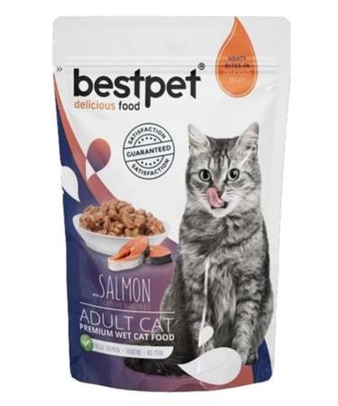 Bestpet Adult Cat Pouch Canned Food with Salmon 85 Gr (12 Pieces)
