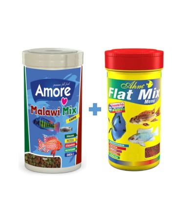 AMORE Malawi Mix Chips 1000ml + Ahm Flat Mix 1000ml Box Fish Food