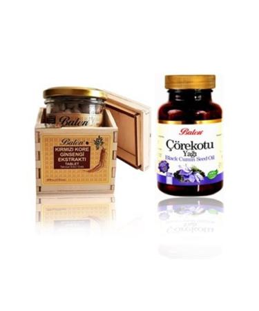 Balen Wooden Box Red Korean Ginseng Tablet 120 x 600 mg + Black Cumin Oil Capsule 80 x 1380 mg