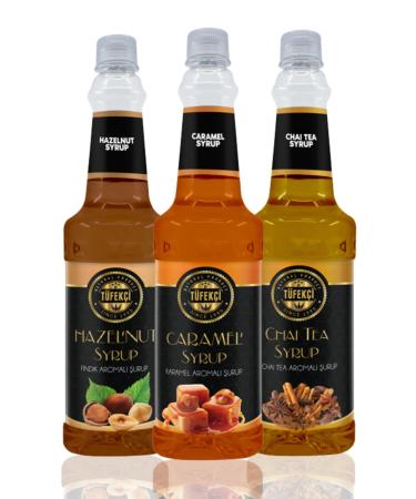 By T fek i Caramel - Chai Tea - Hazelnut Flavored Coffee Cake and Cocktail Syrup 3x750 ml Advantageous Set