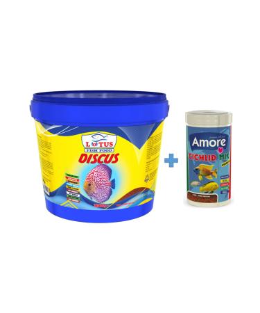Lotus Discus 3 Kg Bucket + Amore Cichlid Mix 1000ml Box Malawi Cichlid Fish Food