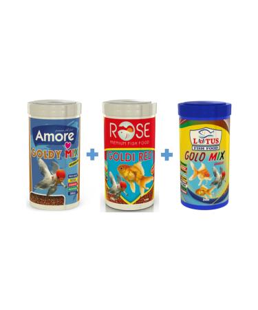 AMORE Goldy Mix 250ml + Rose Goldi Red 250ml + Lotus Gold Mix 250 Ml Box Goldfish Food