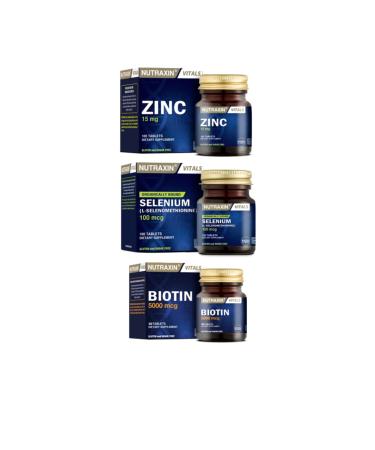 Nutraxin Zinc 15 Mg 100 Tablets + Biotin 5000 Mcg 30 Tablets + Selenium 100mcg 100 Tablets
