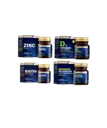 Nutraxin Zinc 15 Mg 100 Tablets + Vitamin D3 120 Tablets + Biotin 30 Tablets + Selenium 100 Tablets