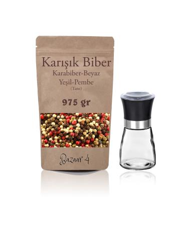 BAZAAR 4 Mixed Mix Pepper Grains 975 Gr + Glass Mill