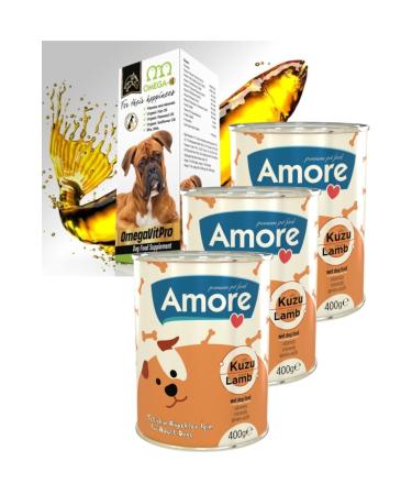 AMORE Doglamb Lamb Piece Meat Canned Dog Food 3 Pieces + Vit Pro Salmon Fish Oil