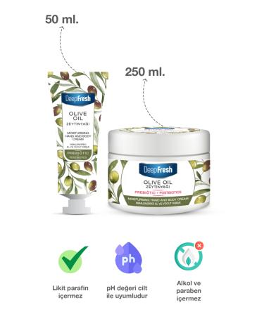 Deep Fresh Prebiotic Moisturizing Hand and Body Cream Olive Oil 50ml and 250ml - Buy Online on GoSupps.com