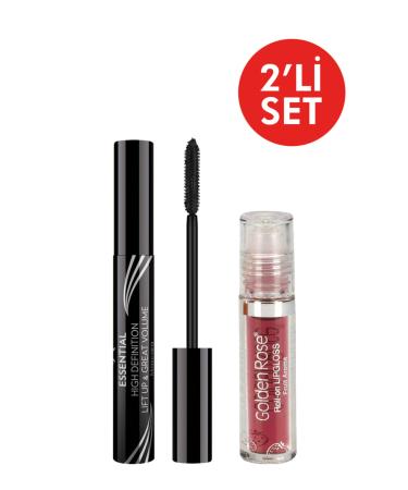Golden Rose Curl Effect Black Mascara + Fruit Lip Gloss - Roll On Lipgloss 2-Piece Set