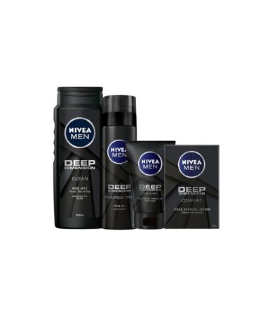 NIVEA Deep Men Shower Gel 500 Ml Shaving Gel 200 Ml Face & Beard Gel 100 Ml Lotion 100 Ml