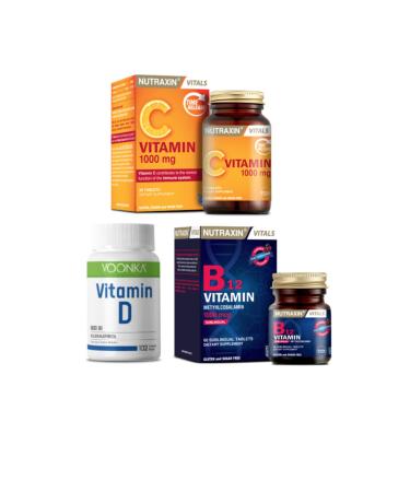 Nutraxin Vitamin B12 1000 Mg 60 Tablets + Vitamin C 30 Tablets + Voonka Vitamin D 102 Capsules