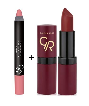 Golden Rose 2 Pack Lipstick Set Matte Pencil Lipstick - Matte Lipstick Crayon No: 22 Velvet Matte Lipstick No 22 Lipstick