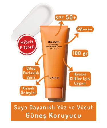 The Saem Waterproof Face & Body Sunscreen 100 gr - Eco Earth Face & Body Waterproof SPF 50+ and PA++++