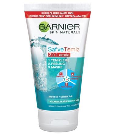 Garnier Pure & Clean 3 in 1 Anti-Oily and Anti-Imperfections Cleansing Gel 150 Ml 3600540685100.