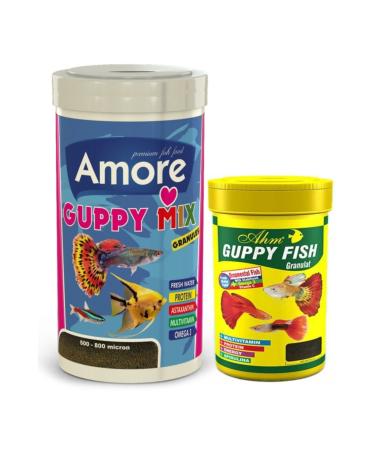 AMORE Guppy Tropical Guppy Mollies Sword Angel Tetra Aquarium Fish Food 250+100 Ml Set Ahm