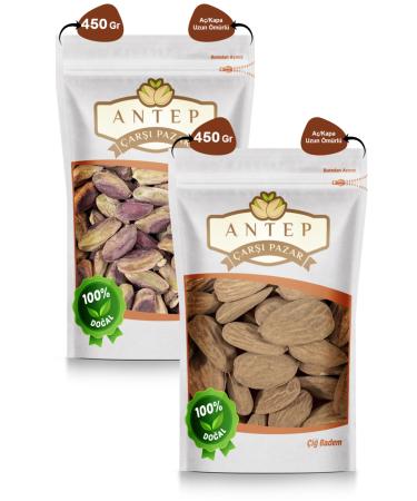 Antep Bazaar Market Red Pistachio Kernels 450 Gr. | Local Raw Almonds 450 Gr.
