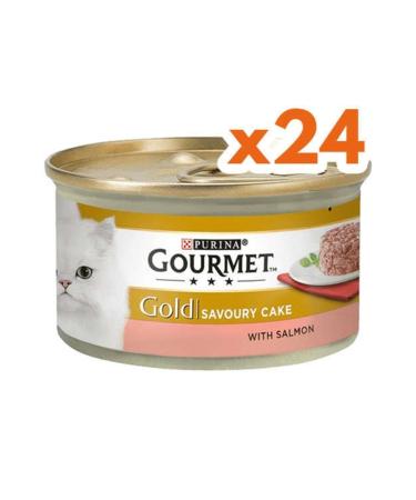 Gourmet Gold Savory Cake Canned Cat Food with Salmon 85 Gr - (24 Pieces)