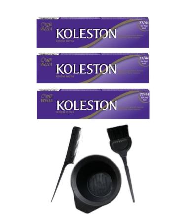 Wella Tube Hair Dye 77.44 3 Pieces + Hair Coloring Set