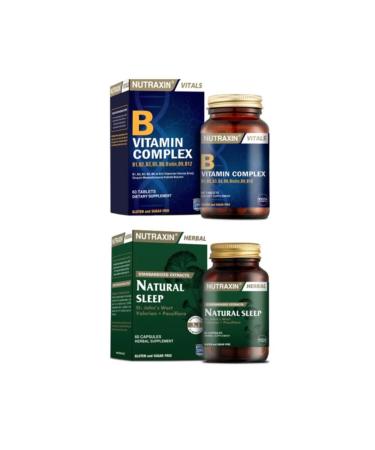 Nutraxin B1 B2 B3 B5 B6 B12 Containing B Vitamin Complex 60 Tablets + Sleep Regulator Herbal Pill 60 Capsules