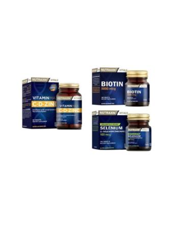 Nutraxin Vitamin Max (C d Zinc) 60 Tablets + Selenium 100 Mcg 100 Tablets + Biotin 5000 Mcg 30 Tablets