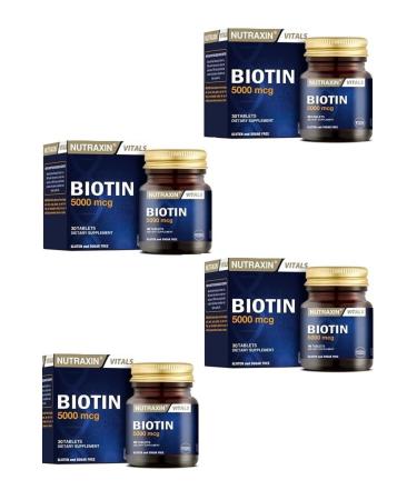 Nutraxin Vitals Biotin 5000 Mcg 30 Tablets X4 Pieces